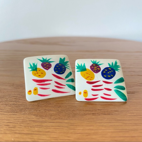 Vintage Pineapple Colourful Square Earrings